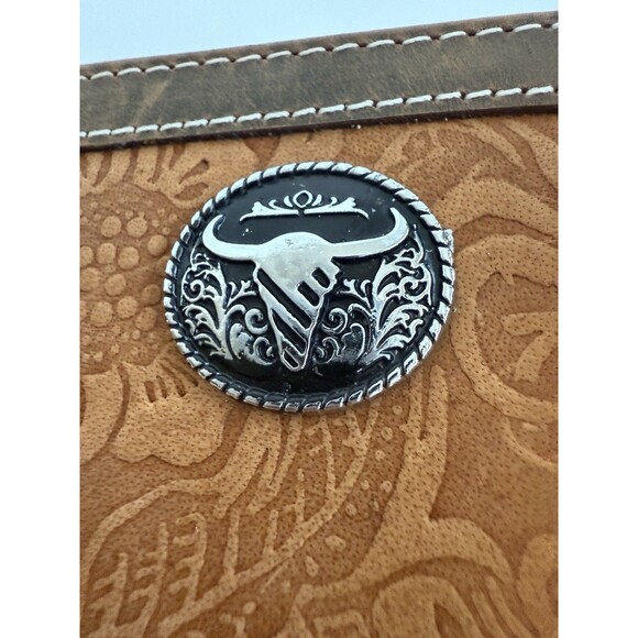 American Bison Men's Bison Head Concho Bifold Brown Leather Wallet NIB Tooled - Picture 4 of 12